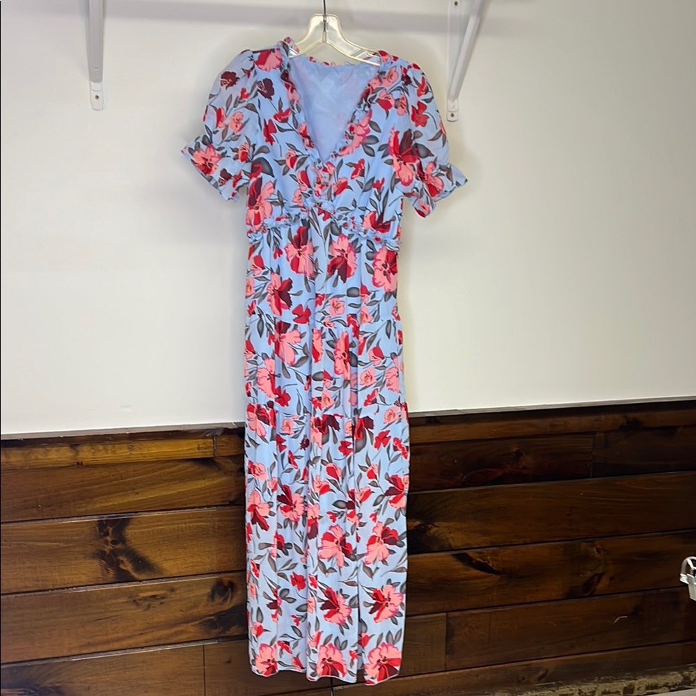 Amazon Floral Print Maxi Dress Blue and‎ Red- Small